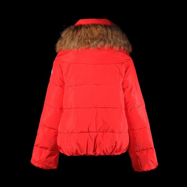 Moncler elegante collo di pelliccia rosso corto Cappotti